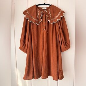 Entro Audrey Ginger Corduroy Flounce Dress with Scalloped Collar SzL